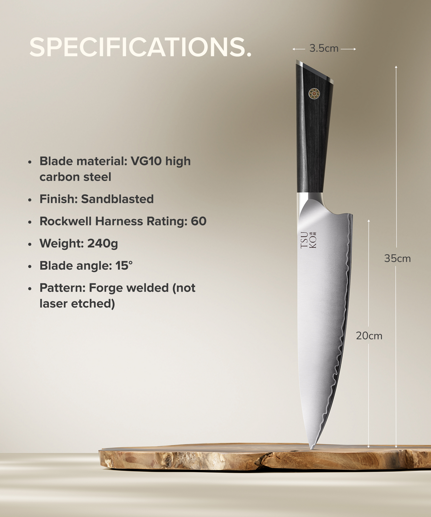 Tsuko Chef Knife With Four Stage Sharpener & Wooden Sheath